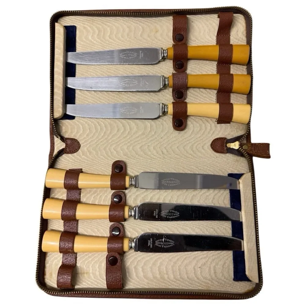 Vintage Bakelite E Parker & Sons Sheffield England Stainless Steel Steak Knives